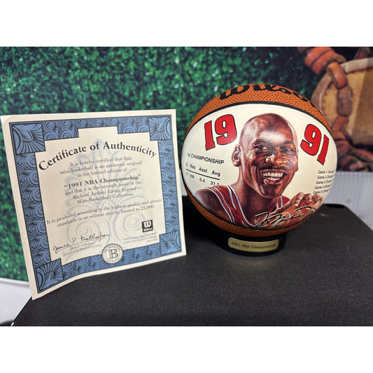 Michael Jordan Bulls Men's 1991 NBA Championship Leather Mini Basketball w/ COA