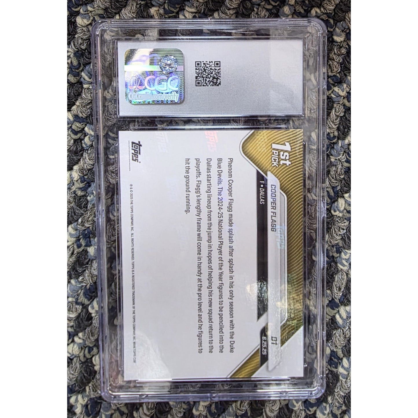 2025 Topps Now Cooper Flagg RC 1st Draft CGC 10 MINT